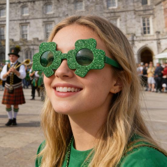 Очки на День Святого Патрика Блестящие Трилистник Бутылка Пива Очки для Глаз Зеленые Счастливые Ирландская Тема Фотобудка Реквизит для Домашней Вечеринки Подарки