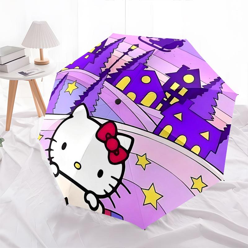1pc Hello Kitty Christmas Edition Automatic Opening/Closing Umbrella with Foldable Design, 8-Rib Iron Frame Outdoor Umbrella, Festive Gift for Fans, T