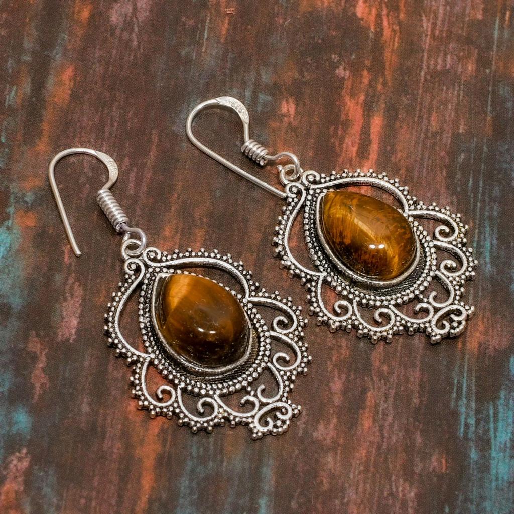 Красивый тигровый глаз драгоценный камень ювелирные изделия ручной работы серьги из стерлингового серебра 925 пробы