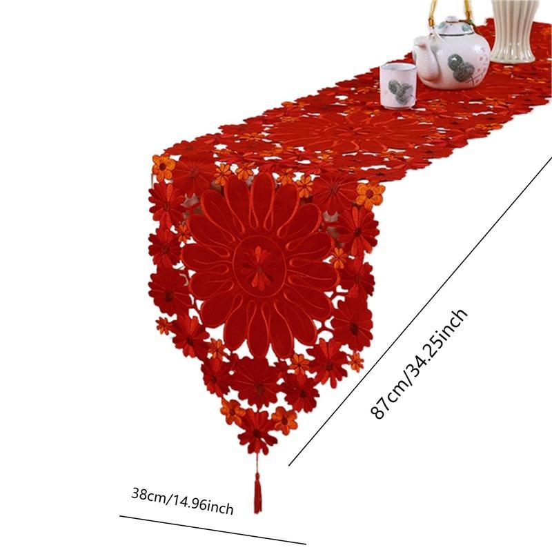 Rustic Cutwork Embroidered Floral Table Runners Red Luxury Poinsettia Table Runner Christmas Decorations Home Dining Table Cloth