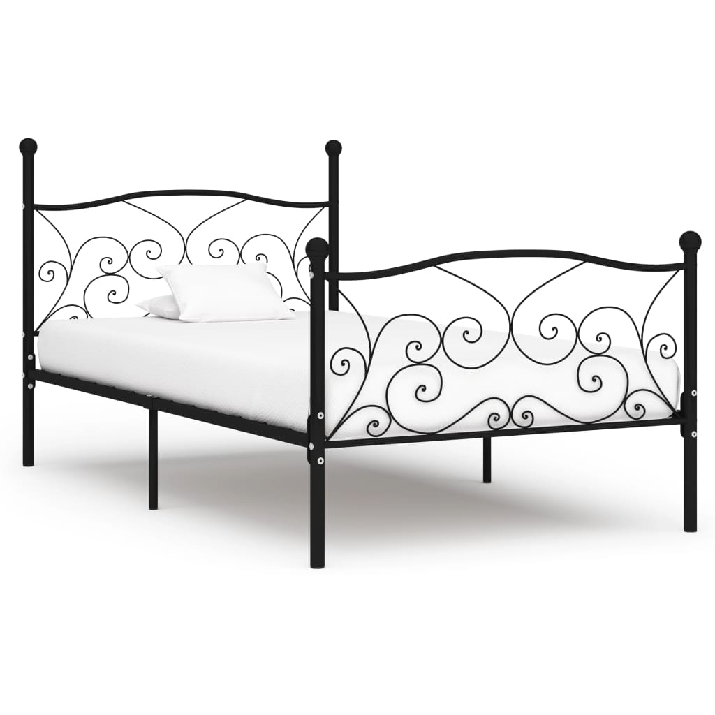 Bed Frame with Slatted Base Black Metal 90*200 cm