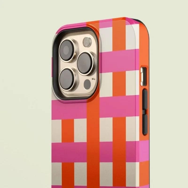 Woven Orange Pink Phone Case for iPhone 16 15 14 13 12 11 Pro Max Plus Luxury Magnetic Double-layer Back Cover