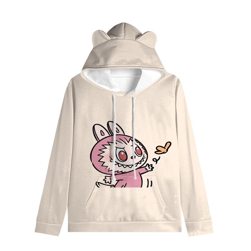 Labubu пуловер дети толстовки с капюшоном кошачьи ушки мультфильм толстовка подростков мальчики девочки косплей костюм толстовки