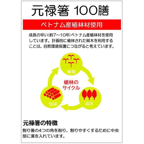 Yamato Bussan Love Green Genroku Chopsticks, 100 Pairs In a Bag, 1.2cm Wide X 20cm Long, Commercial Use, Product Number 20056