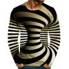 Fashionable Men's Printed T-shirt Optical Illusion Round Neck Long Sleeved Street Harajuku Exaggerated Designer Round Neck Top