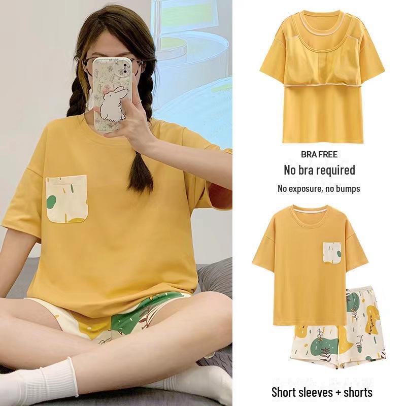 Женский летний пижамный комплект с мультяшным принтом – топ с короткими рукавами и шорты, свободный крой, новый стиль 2024 года
