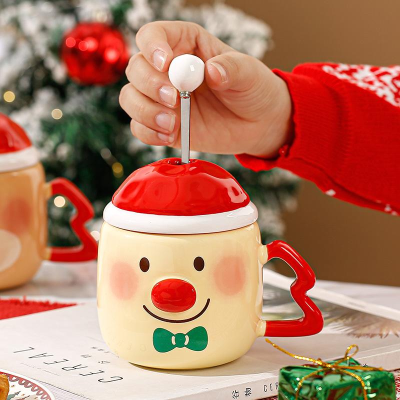 Creative High-Value Christmas Ceramic Cup With Lid Household Cute Couple Gift Water Cup Souvenir
