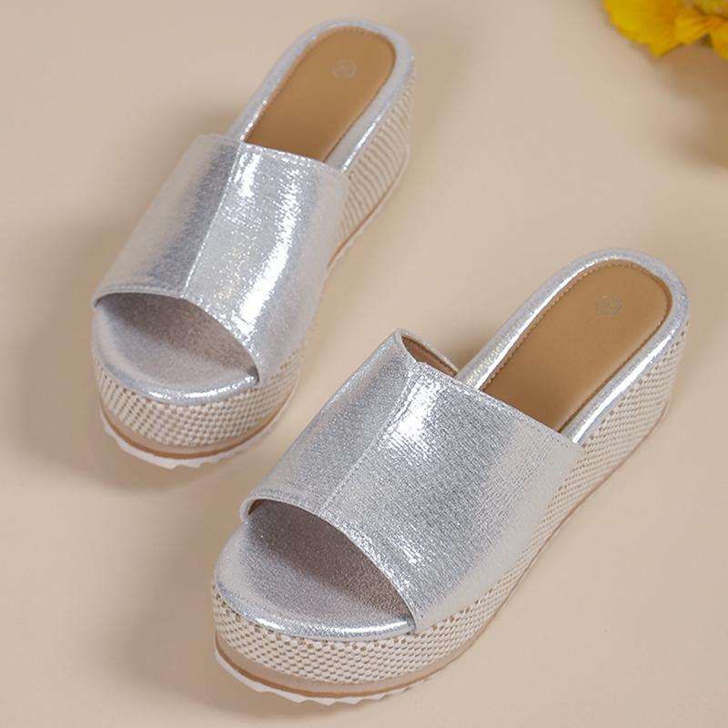 Fashion 2025 Summer Chunky Platform Slippers for Women Pu Leather Wedges High Heel Sandals Woman Plus Size 36-43 Beach Sandles Female