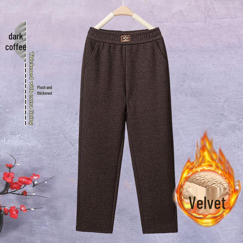 Fleece-Lined Winter Pants for Elderly Women - Elastic Waist, High-Waisted, Loose, Stretchy, Casual, Thick, Slimming Fit