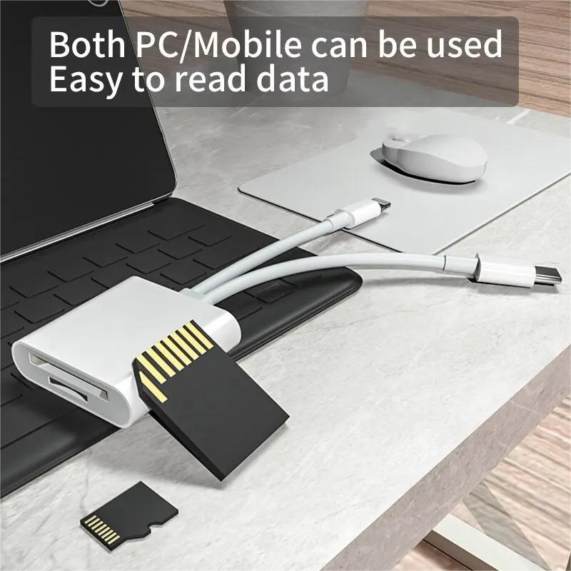 2 в 1 OTG Card Reader Type C Lightning to SD TF Memory Card Adapter для ПК, ноутбука, iPhone, Multi Smart Card Reader, не требуется приложение