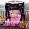 Custom Text Flannel Throw Blanket, Lightweight Cozy Bed Sofa BlanketBetty Boop