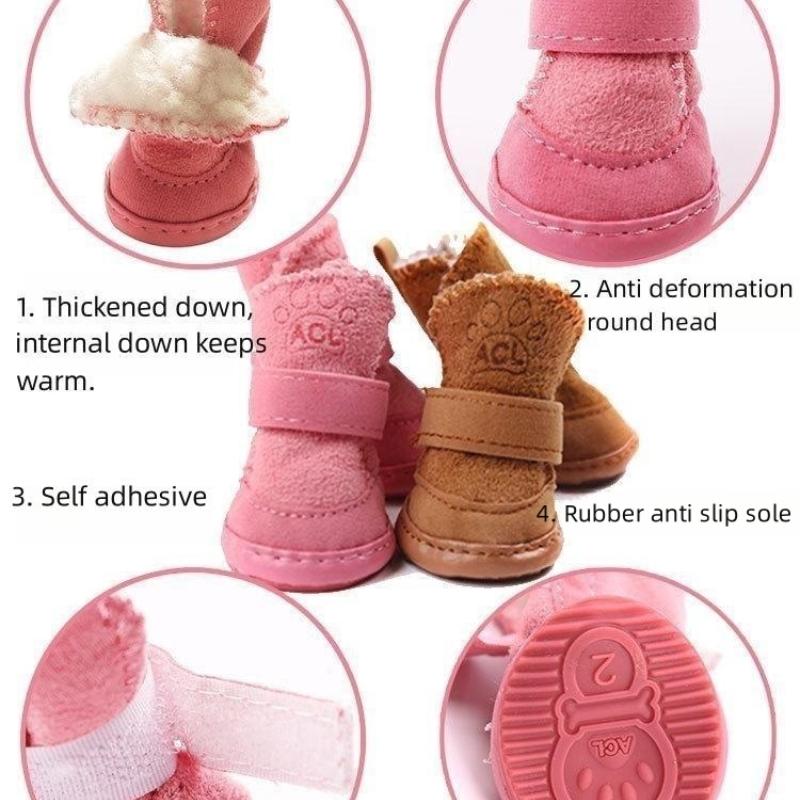 4Pcs Pet Snow Boots Thickened Plush Warm Cotton Non-slip Shoes Small Big Dog Sports Shoes Supplies Anti Fouling Won't Fall Off