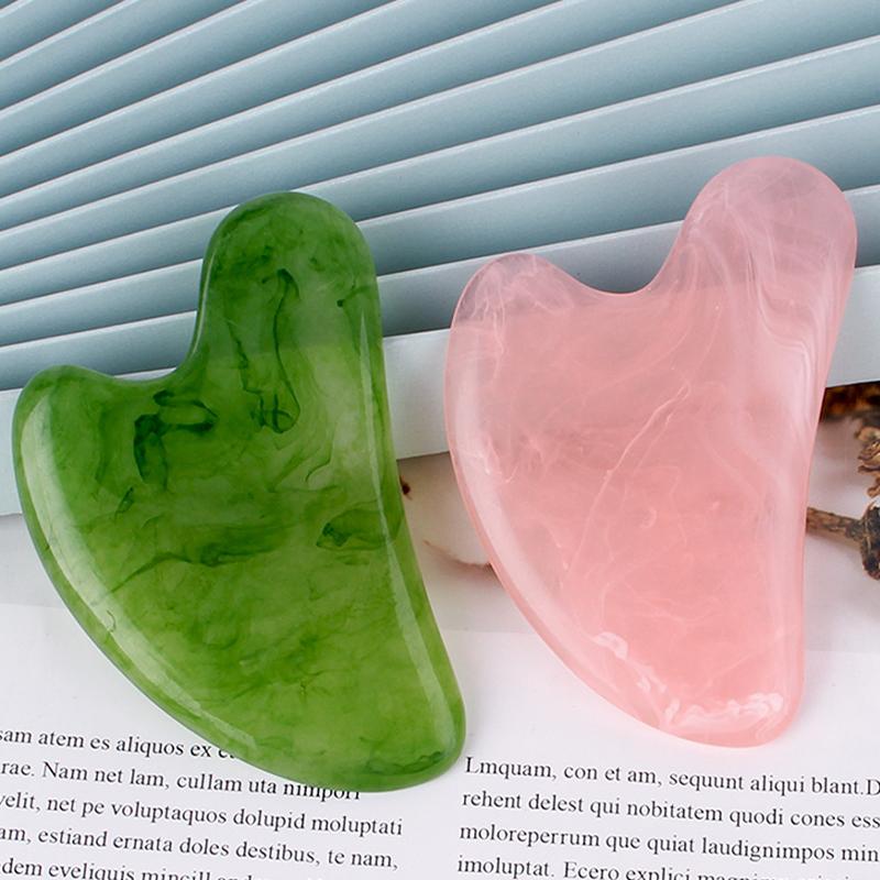 2Pcs Face Massager Scrapers Tools for Face Neck Back Body Natural Resin Gua Sha Massage Board Rose Quartz Guasha Plate