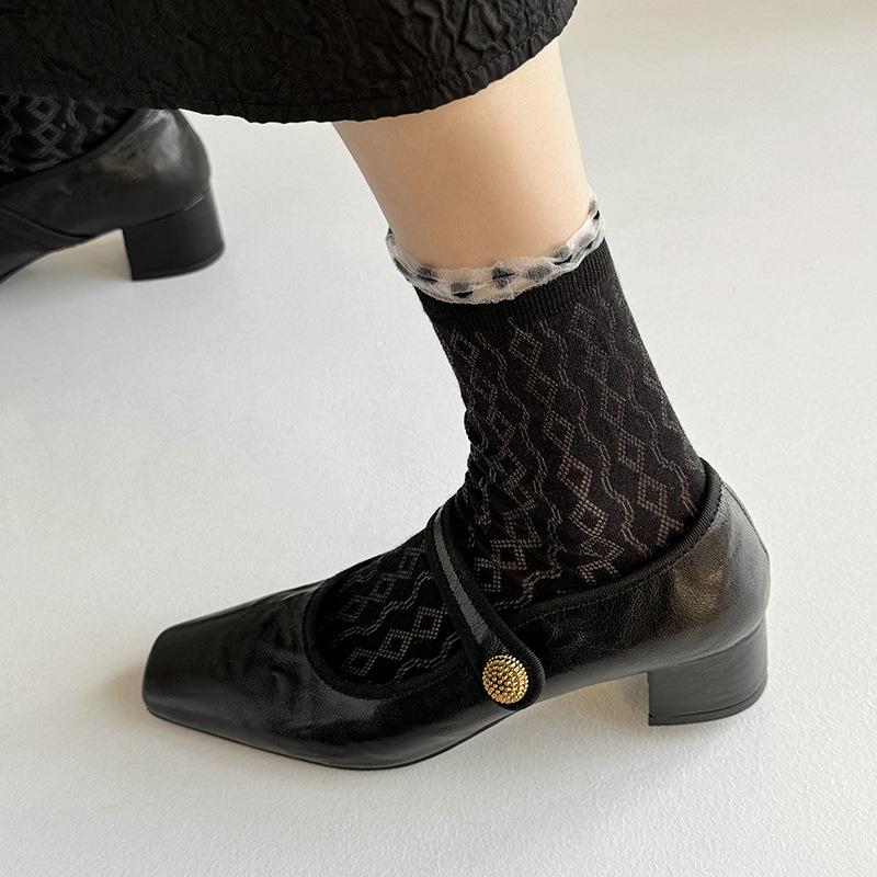French Maillard Square Head Mary Jane Shoes 2025 Early Spring New Thick Heel One-word Buckle Single Boots Retro Women's Shoes