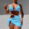 Women's Swimsuit Sexy Solid Color Fashion Split System With Bikini Three Piece Set