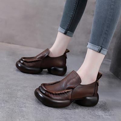 Натуральная коровья натуральная кожа Осень Лето Женские удобные балетки Женские лоферы Слипоны Женская обувь на платформе и танкетке