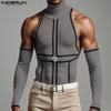 Men Turtleneck Sleeveless Stitching Rib Casual Fitted Tank Tops with Oversleeve
