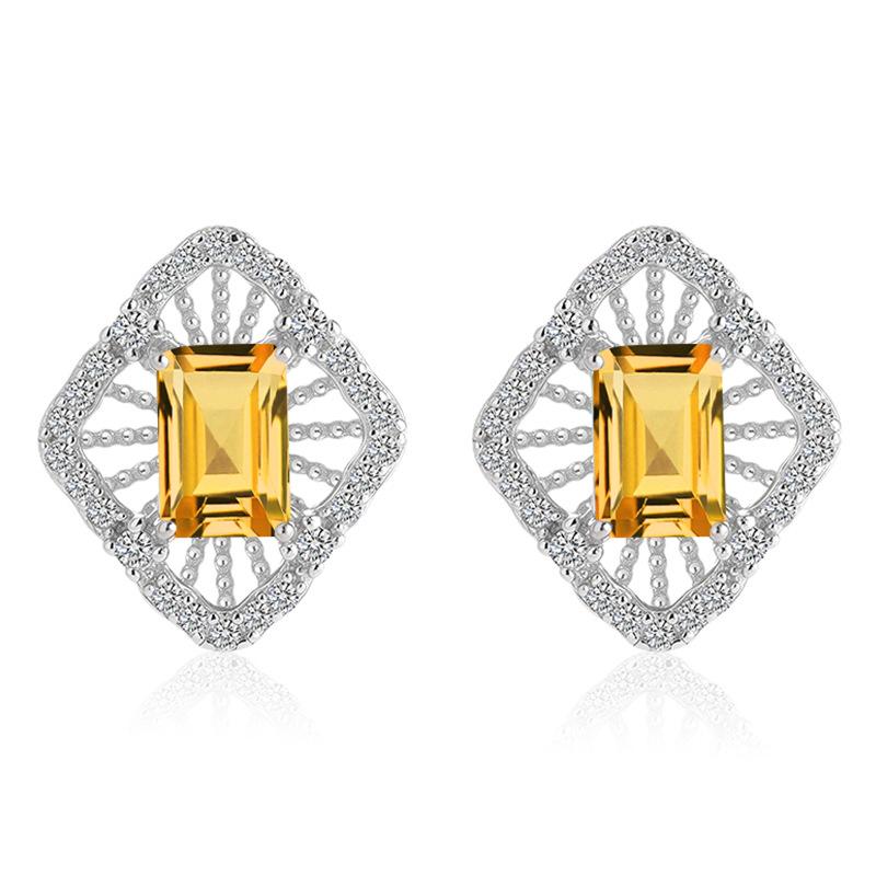 Серьги-гвоздики из серебра S925 с натуральным кристаллом/топазом, полые геометрические украшения для женщин