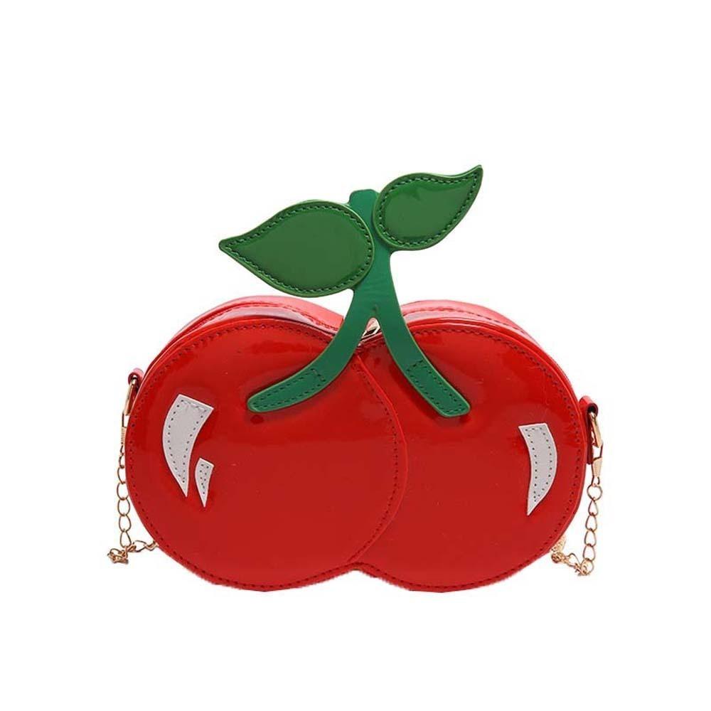 Kawaii Red Fruit Crossbody Bag Large Capacity PU Shoulder Pouch Chain Cherry Shape Bag Vacation