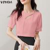 Women Summer Round Neck Short Sleeve Hollow Blouses