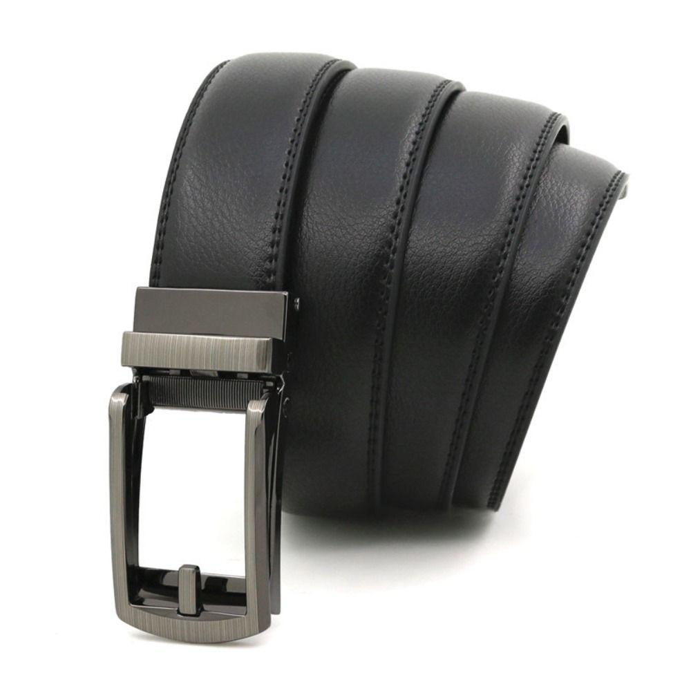 Automatic Buckle Leather Belts Ratchet Waistband Fashion Male Strap Man