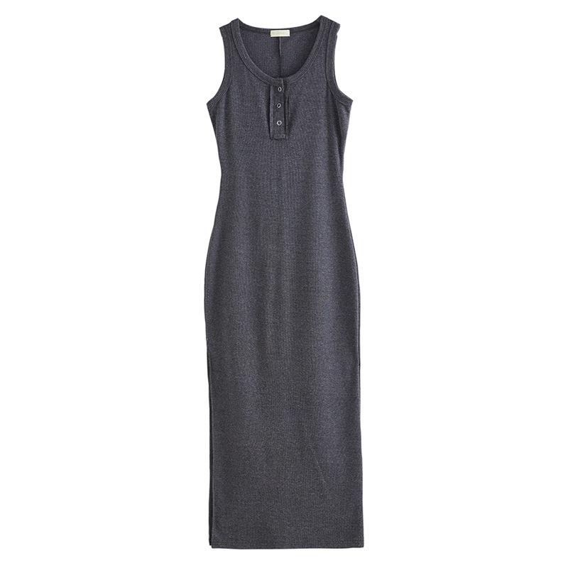 Advanced Sense of Высококачественное платье-жилет из толстой хлопковой нити, женское летнее облегающее платье с разрезом и тонкими подтяжками, длинное платье