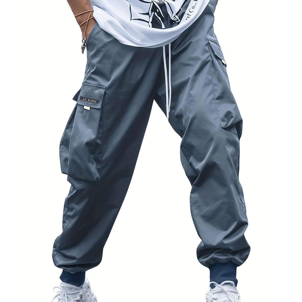 Мужские брюки-карго с карманами и боковыми шнурками на талии