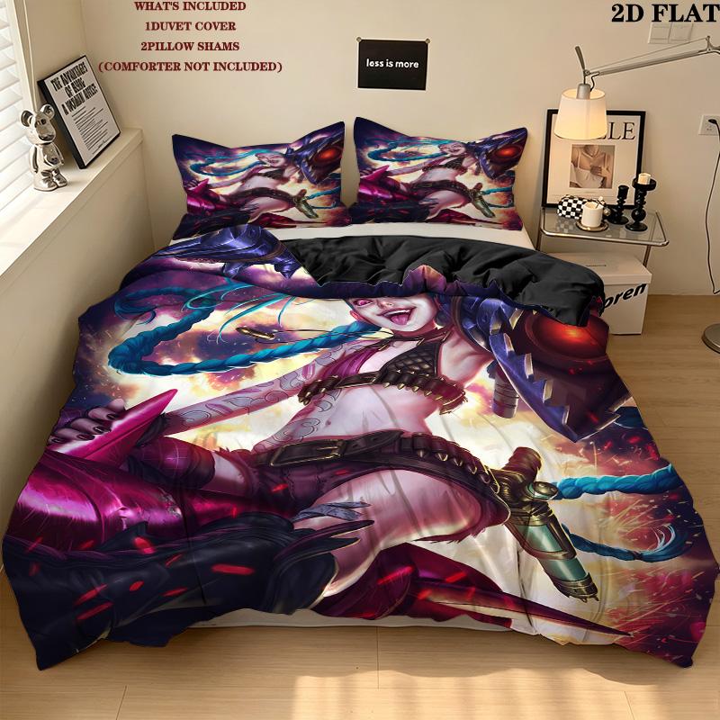 Jinx Pattern Bedding Quilt Set Quilt Cover Pillowcase Home Birthday Gift(1 * duvet cover + 2 * pillowcase, without core)