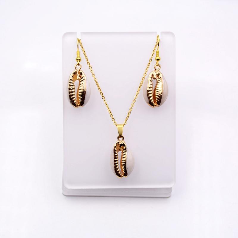 Choker Necklace Earrings Set Gold Hawaii Bead Shell Pearl Fashion Jewellery Natural Plated Seashell Pendant for Women