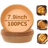 100/200 шт. Круглые вкладыши для аэрофритюрницы, 7,9 дюйма Пергамент для выпечки, Одноразовые бумажные вкладыши для аэрофритюрницы, Неотбеленные, Антипригарные, Непротекающие