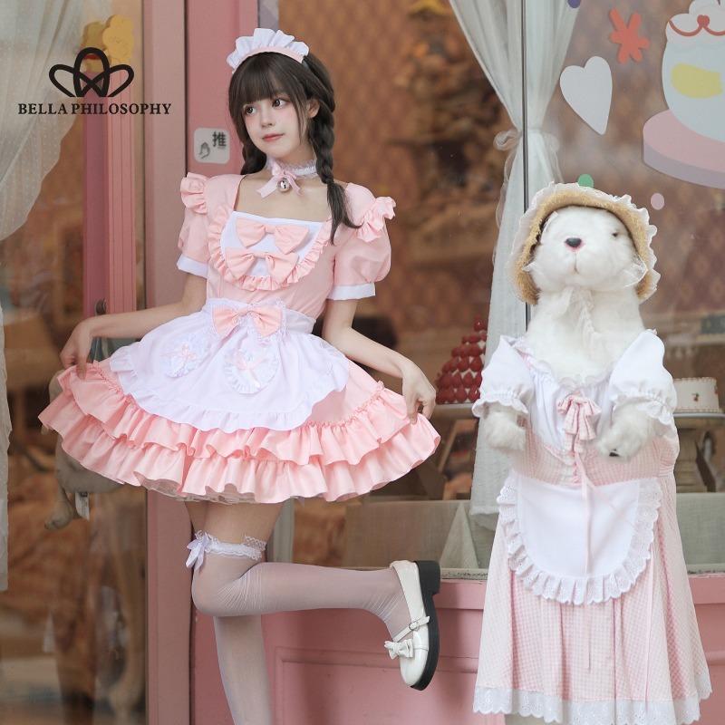 Косплей в японском стиле, милая одежда для горничной, платье, чисто розовая униформа горничной, костюм для косплея, короткая юбка, костюм для костюма