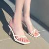 Ladies Shoes Open Toe Women's Slippers Fashion Dress Slippers Women Narrow Band Square Toe Thin Heels Modern Thong Sandals