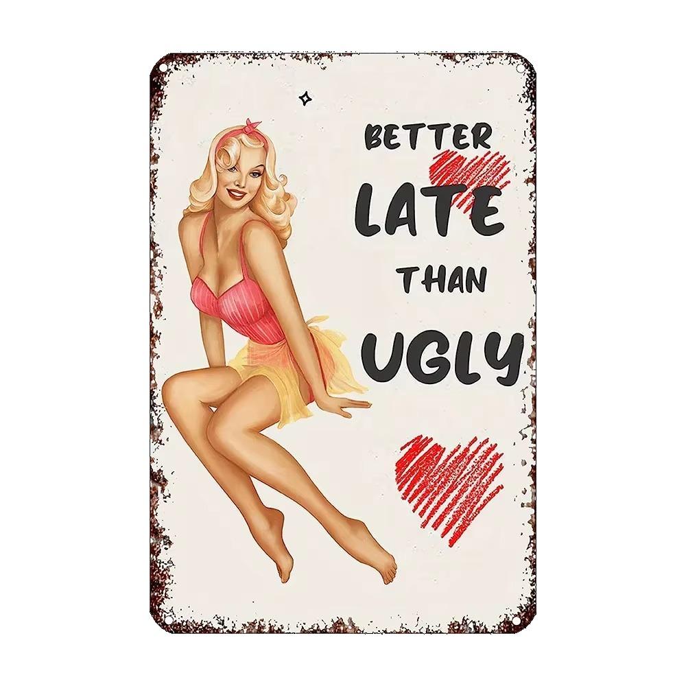 Преобразите свой интерьер с элегантностью: 1шт Винтажное металлическое настенное искусство, украшенное сексуальными женщинами, подойдет для любого бара
