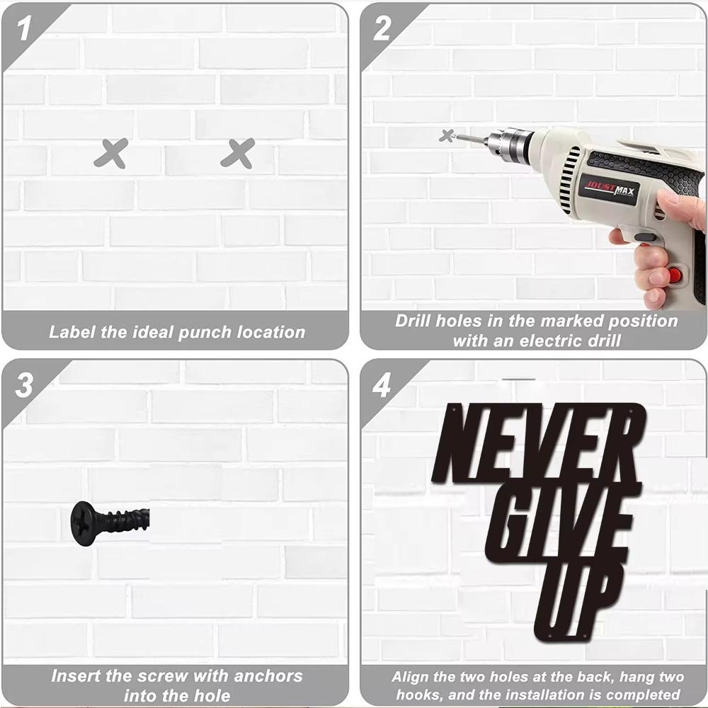 1 шт. Металлическая табличка "Никогда не сдавайся" Вдохновляющее металлическое украшение для стены Стильное настенное искусство и подвески Идеально для декора детской и спальни