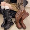 Модные женские сапоги до колена челси ковбойские ботинки на плоской подошве 2024 зимние дизайнерские новые модные прогулочные туфли трендовые платья женские туфли