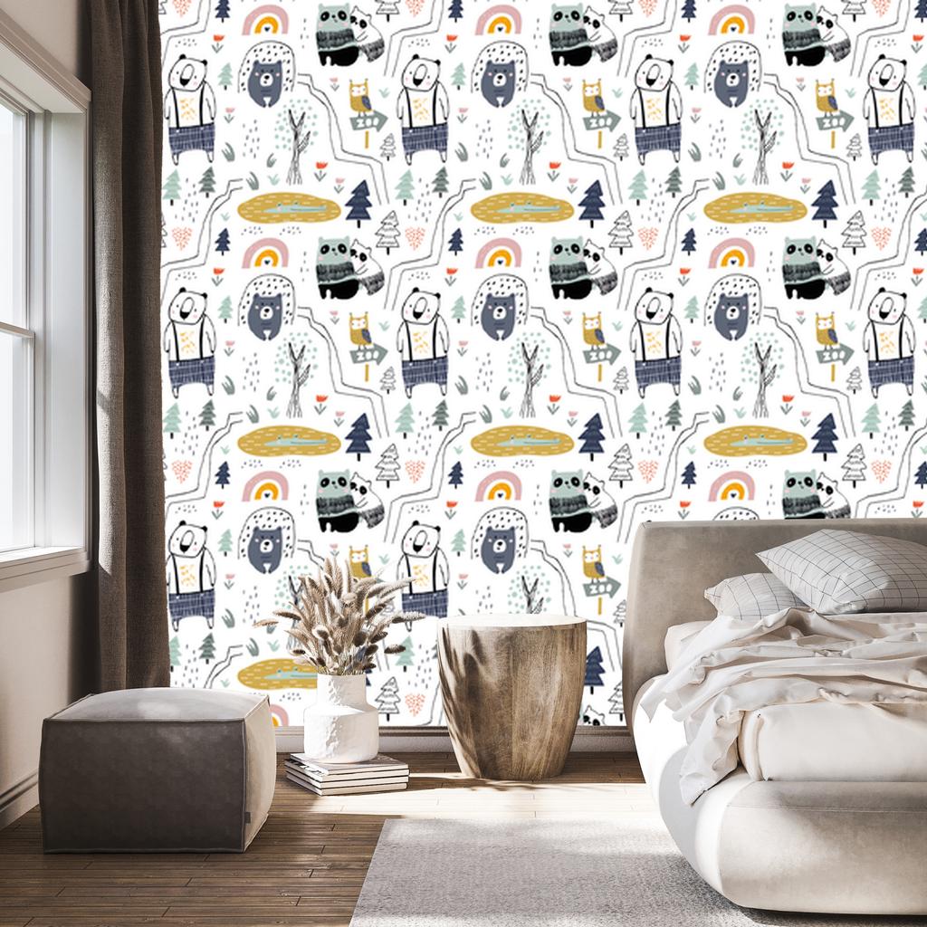 Wild Animals Wallpaper in Scandinavian Style for Living Room and Bedroom 50x1000