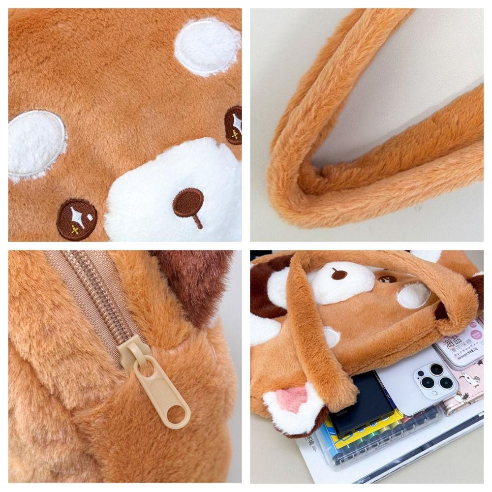 Cute Animal Shoulder Bag Embroidery Red Panda Handbag Portable Red Panda Plush Bag  School