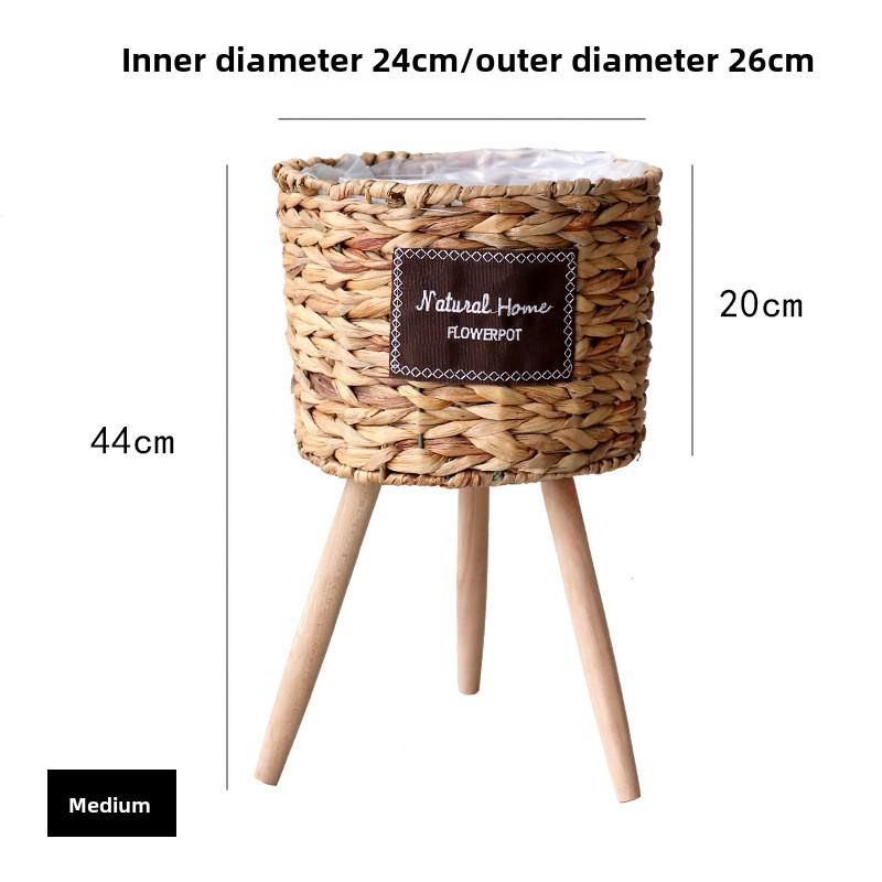Корзина для цветов из соломы и ротанга в скандинавском стиле с деревянной подставкой для украшения интерьера