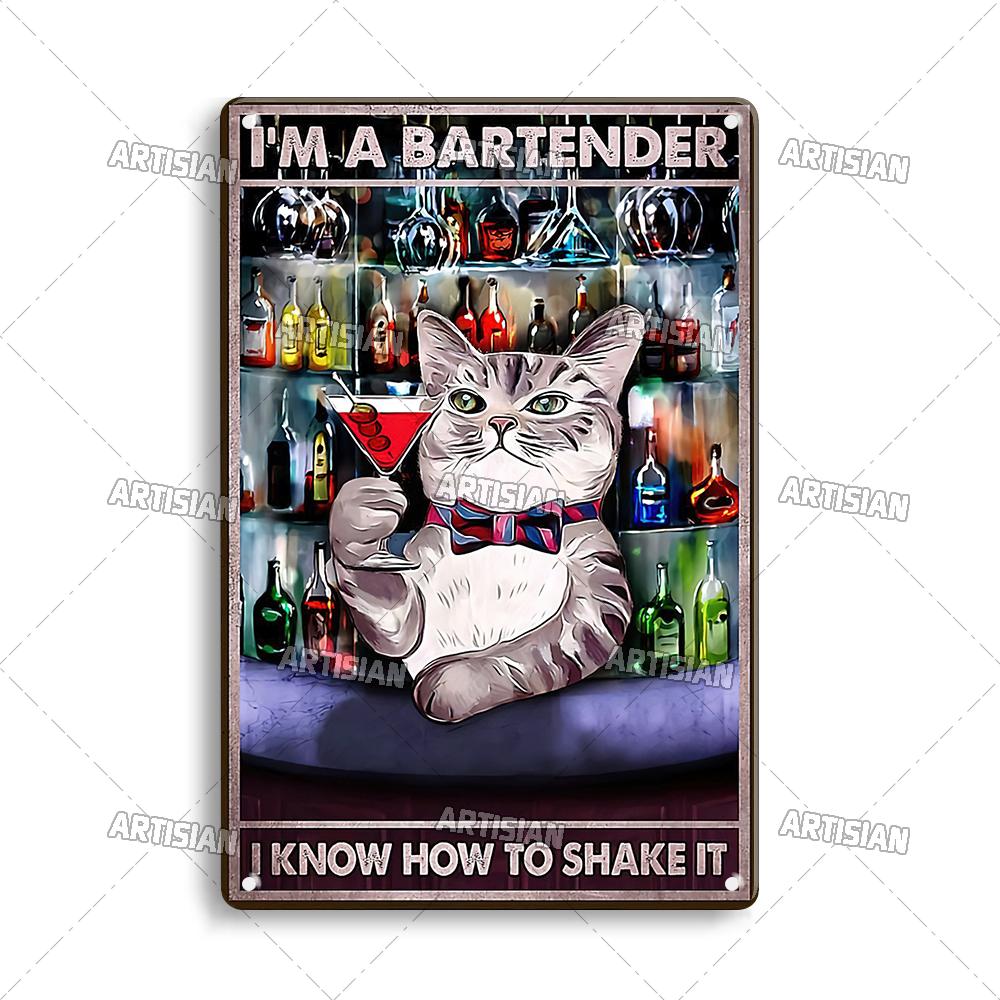 Артизан черный кот ретро металлический постер забавный питомец винтажный декоративный жестяной знак гараж бар паб клуб кухня дом человек пещера настенный декор