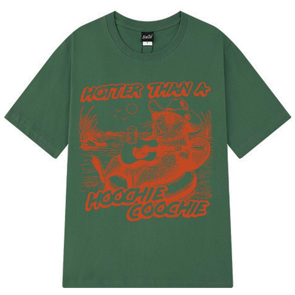 Hotter Than A Hoochie Coochie Cute Beaver Beach Summer Print T Shirt 90s Country Music T-Shirt Men Women Vintage Cotton T-shirts