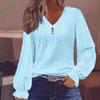 Women's V-neck T-shirt with Spring Autumn Hollow Out Casual Pleated Sleeve Top Shirt