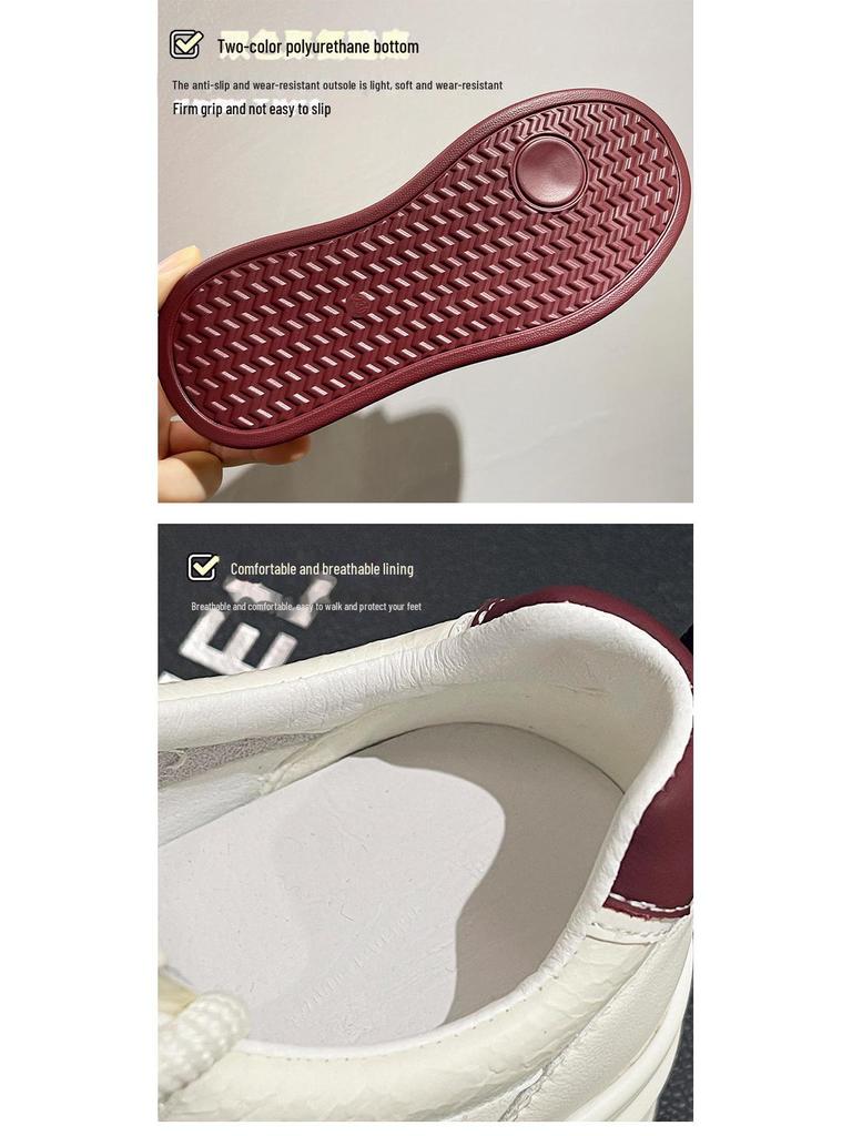 Women's Thick-Soled White Leather Sneakers - 2025 Spring Fashion, Height-Enhancing, Versatile, Casual Sports/Board Shoes