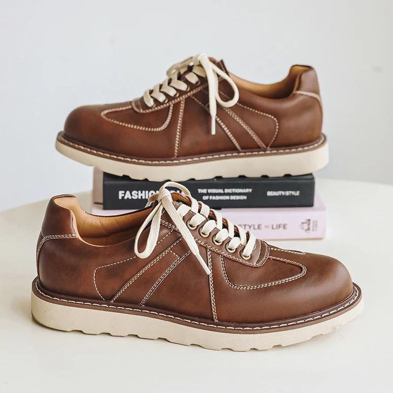 Men Genuine Leather Shoes British Style Casual Shoes Breathable Lightweight Thick Bottom Outdoor Driving Shoes Men Business Shoe
