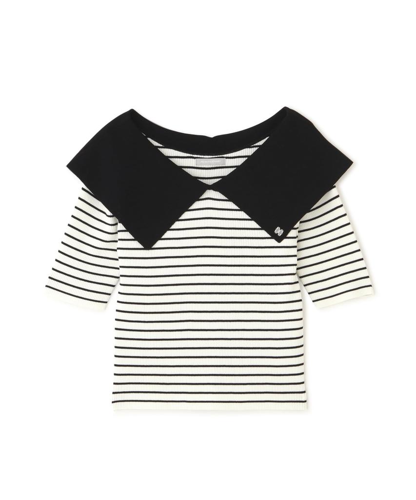 Jill by Jill Stuart Striped Rib Knit Sweater with Big Collar Women's Color-Coordinated