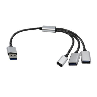 Удлинительный кабель USB 2.0, адаптер-разветвитель 1 к 3 с портом USB C для передачи данных и зарядным кабелем, гибкий кабель