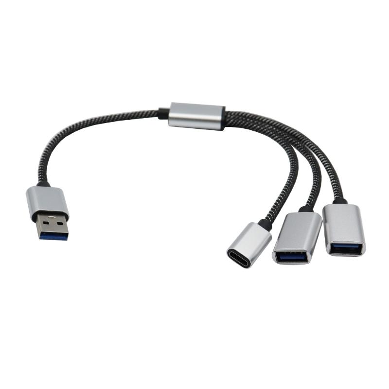 Удлинительный кабель USB 2.0, адаптер-разветвитель 1 к 3 с портом USB C для передачи данных и зарядным кабелем, гибкий кабель