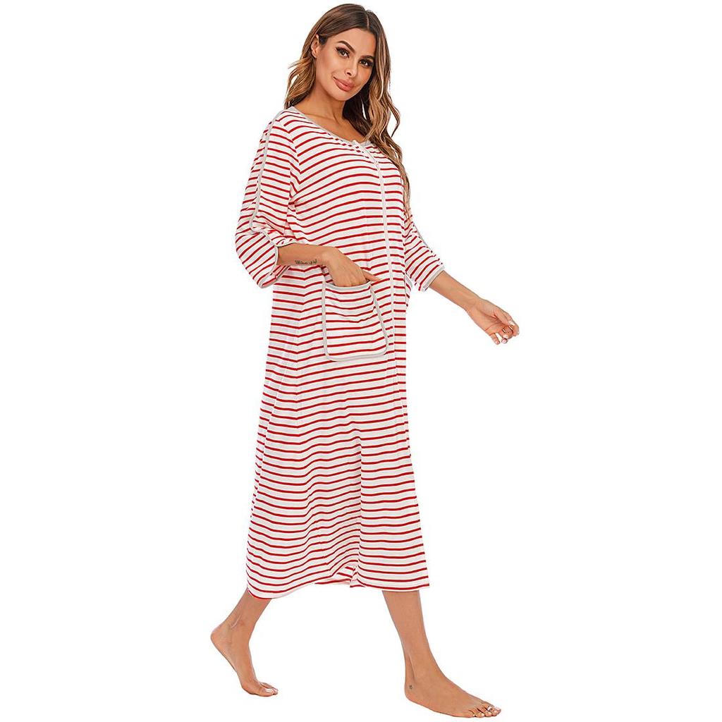 Олень Женский Халат для Беременных Пижама Родовое Платье Больничный Полосатый На Молнии Длинный Для Родов Кормления Грудным Молоком Послеродовой Ночные Сорочки