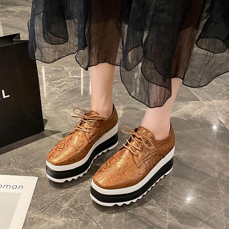 Разноцветные туфли на вулканизированной платформе, женские туфли из искусственной кожи на толстом каблуке, повседневные туфли, женские кроссовки со шнуровкой и толстой подошвой, нескользящие