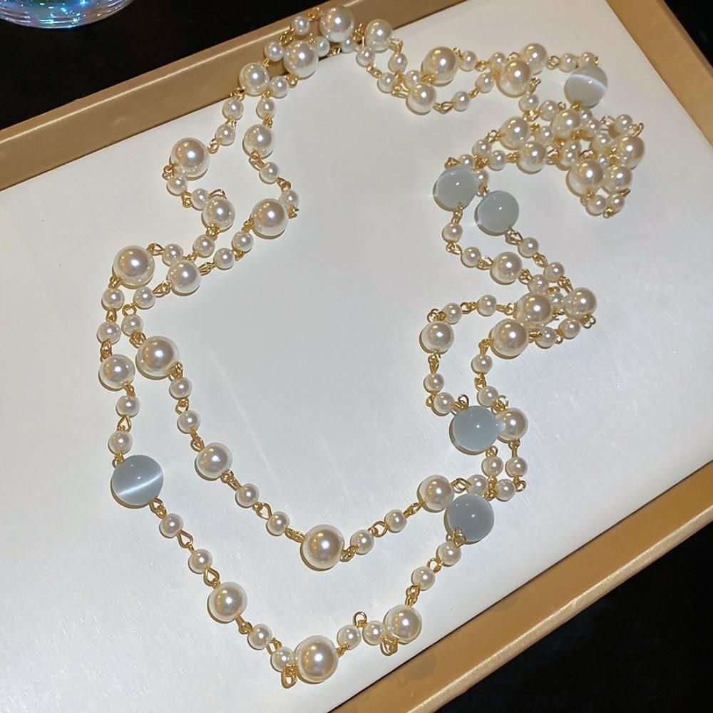 Long Length Bead Necklace Layered Sweater Necklace New Pearl Necklace Lady Wear