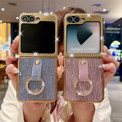 Чехол-подставка с бриллиантами для Samsung Galaxy Z Flip 6 5 4 Zflip 5 Zflip 4 3 с блестящим гальваническим покрытием